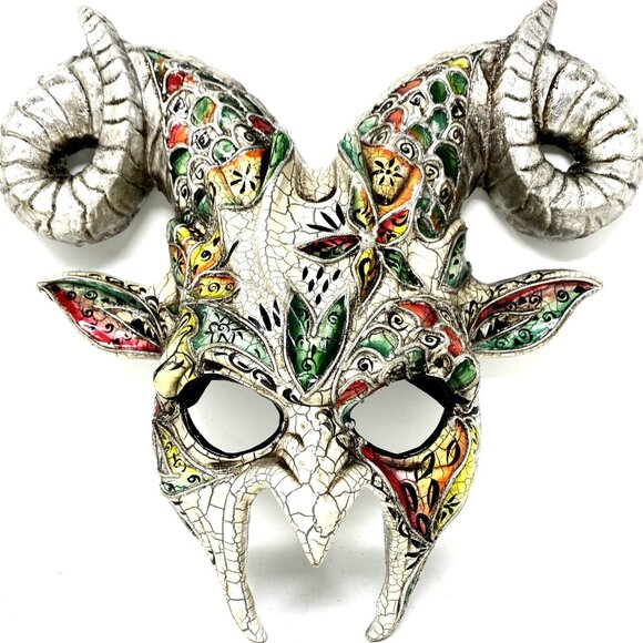 Krampus Ram Goat Demon with Horns Devil Halloween Masquerade Masks Party - Picture 2 of 4